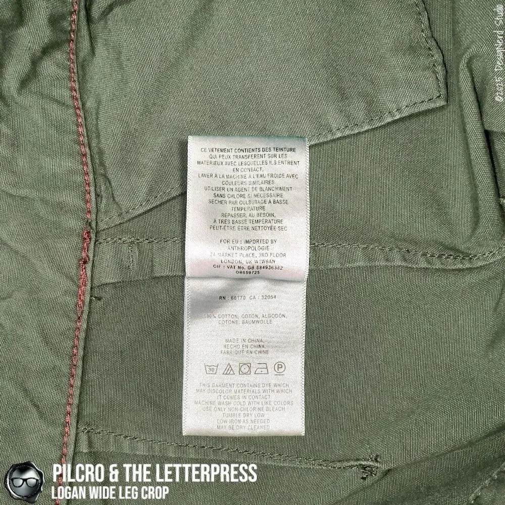 ANTHROPOLOGIE PILCRO & THE LETTERPRESS LOGAN WIDE LEG CROP PANTS IN OLIVE GREEN
